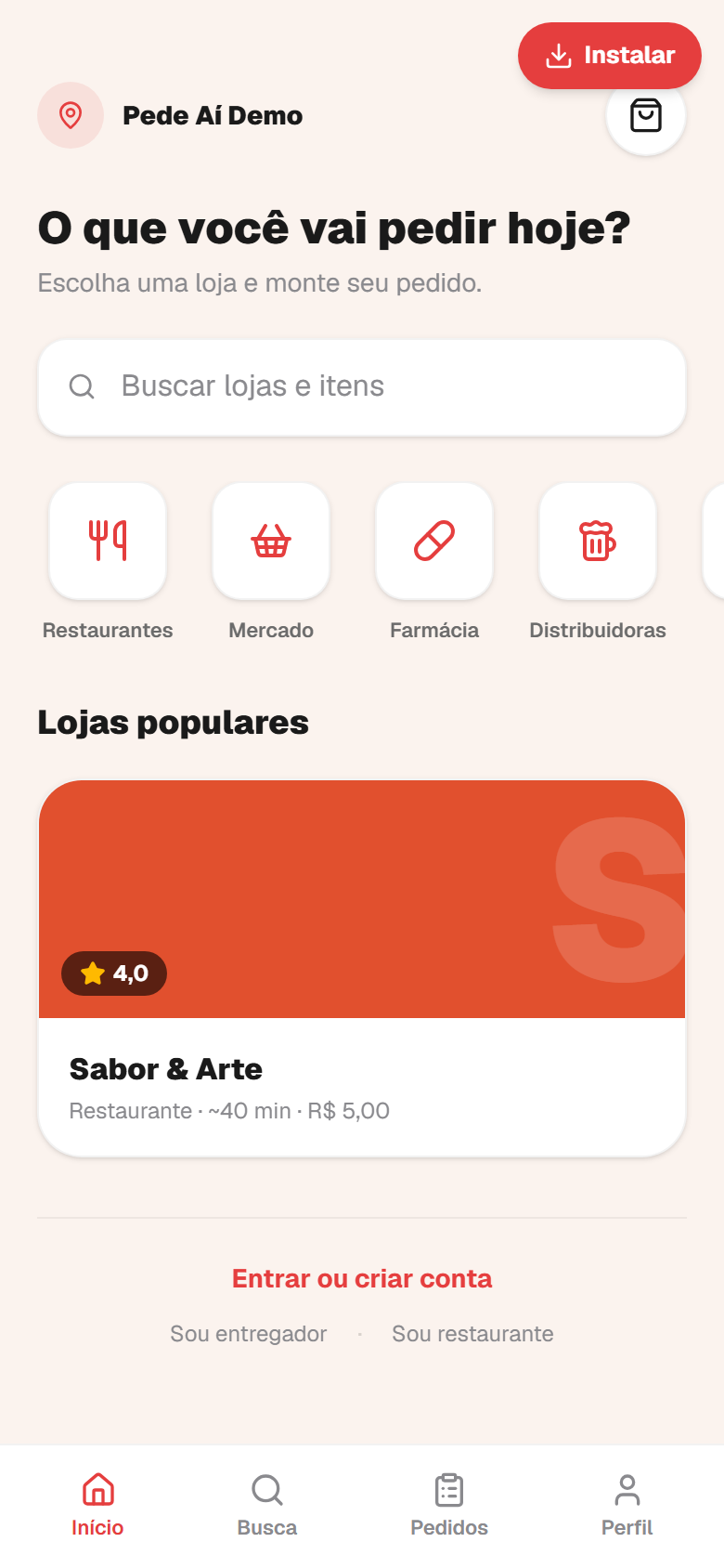 App de delivery com a sua marca — tela do cliente