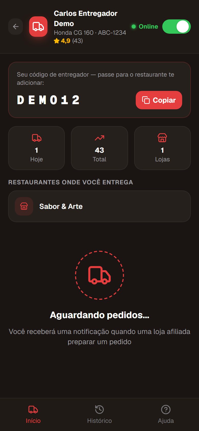 App do entregador no delivery