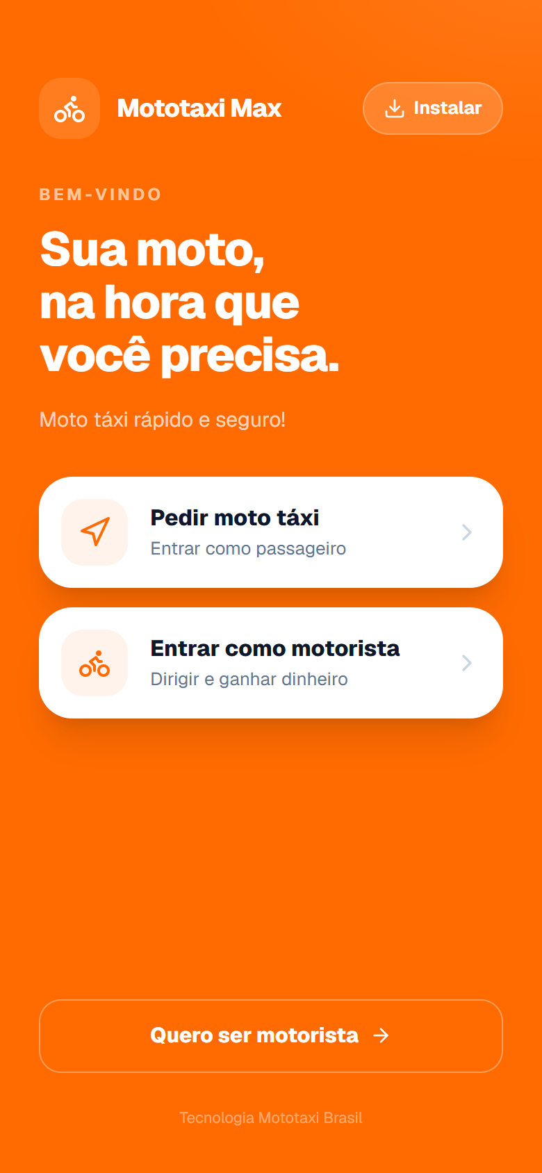 App de mototáxi com a sua marca — tela real do sistema