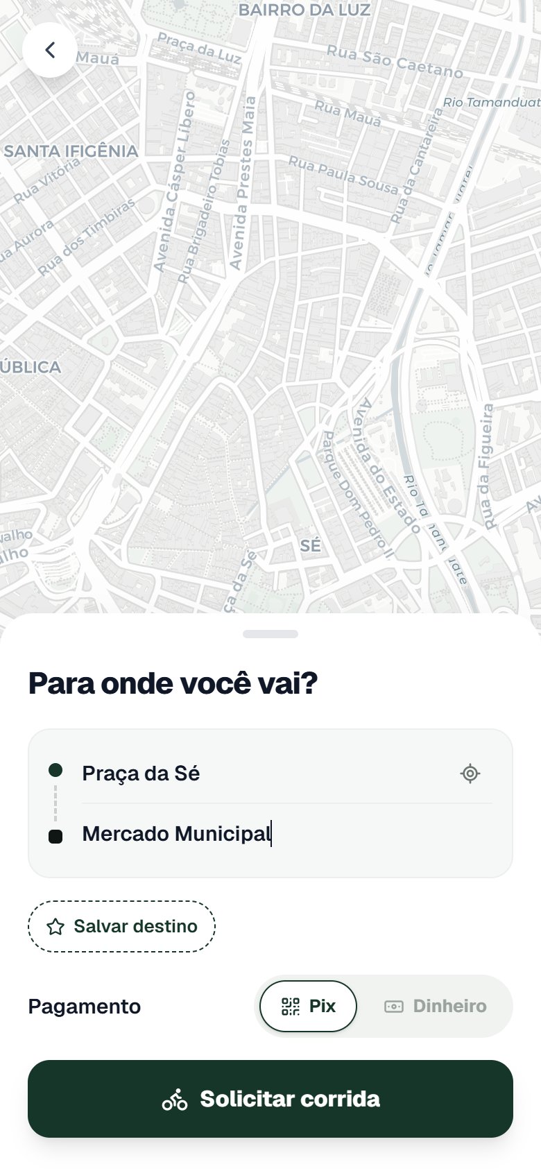 App de mototáxi — pedir corrida com rota e pagamento por Pix